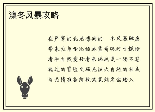 澟冬风暴攻略